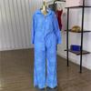 Elegante Set da Donna Ricamo Camicia a Maniche Lunghe Pantaloni Dritti a Gamba Larga Set OL Outfit Tuta