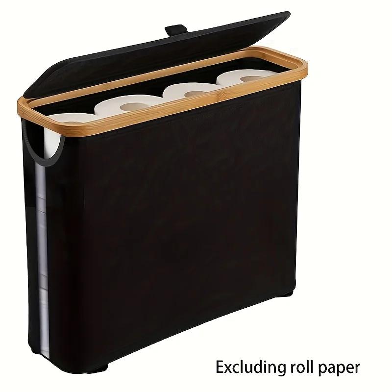 Porte-rouleau de papier toilette en bambou bohème avec panier de rangement pliable – Organisateur pour linge et mouchoirs