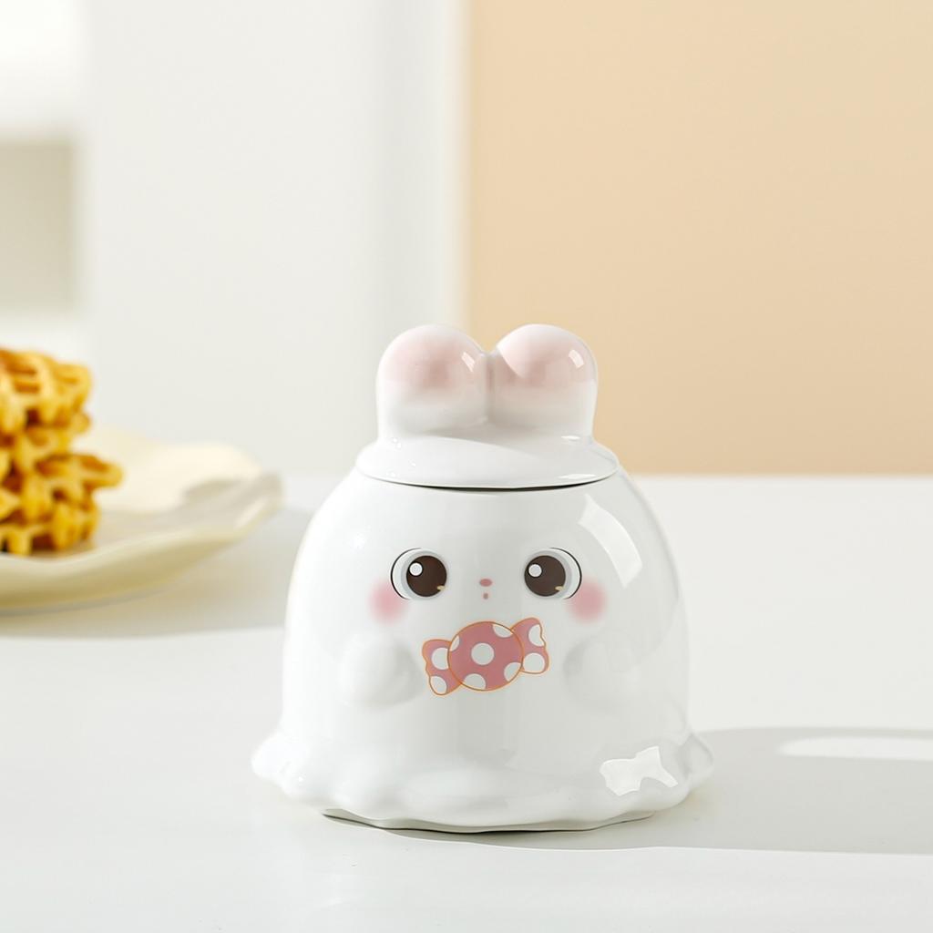 Cute 3D Rabbit Ceramic Mug with Lid Couple Coffee Milk Tea Water Cup Large Capacity Breakfast Cups Household Drinkware