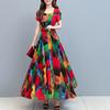 Kobiety ubierają kolorowy nadruk z dużym obszyciem Letnia długa sukienka w kształcie litery A Streetwear