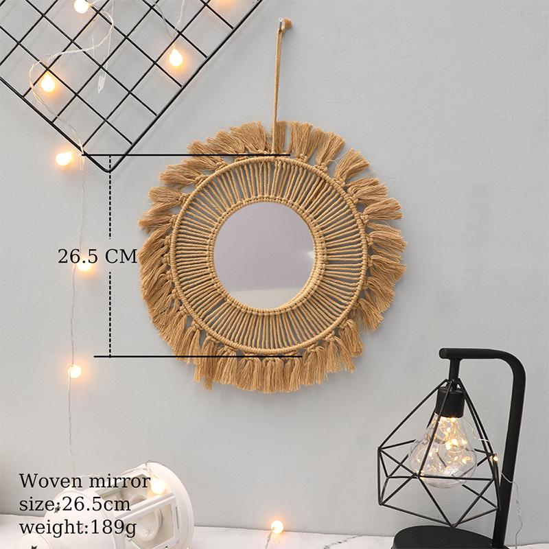 Ins Nordic Round Wall Mirrors Boho Macrame Decorative Hanging Mirror Living Room Bedroom Home Decoration Handmade Tapestry Gift