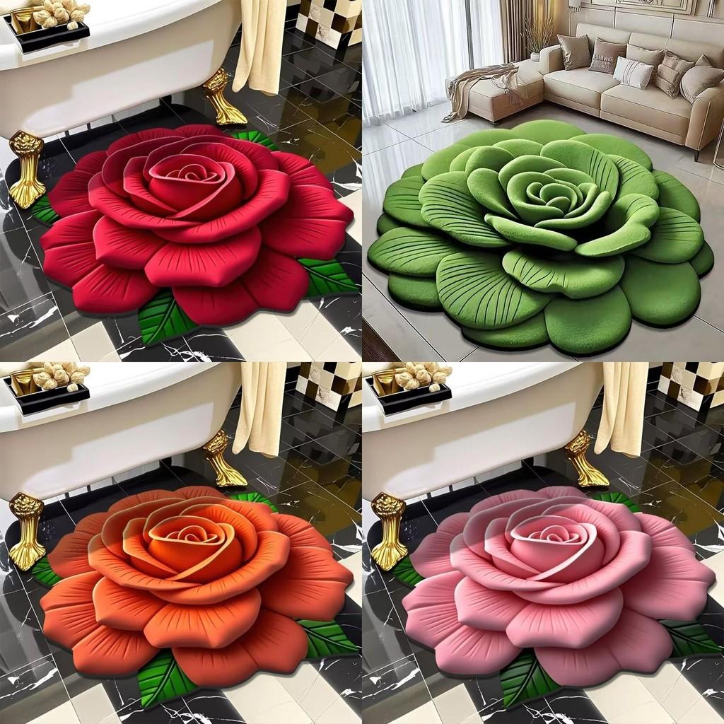 Flowers Print Rose Floor Mat Bathroom Water Absorbing Foot Mat Home Slip Anti