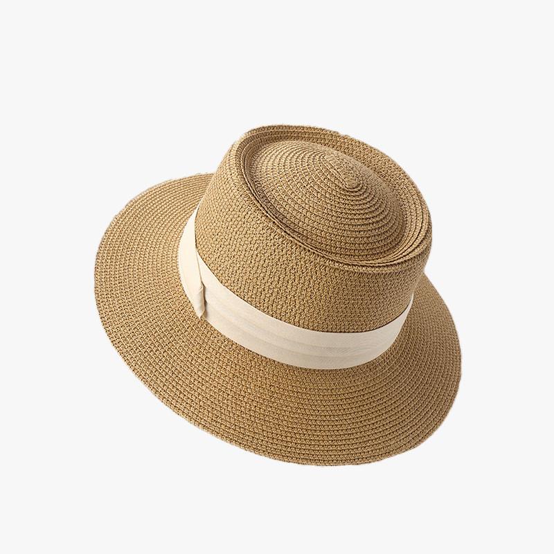 Chapeau de paille pour femme, protection solaire d'été, à larges bords, avec décoration florale, pour les vacances à la plage