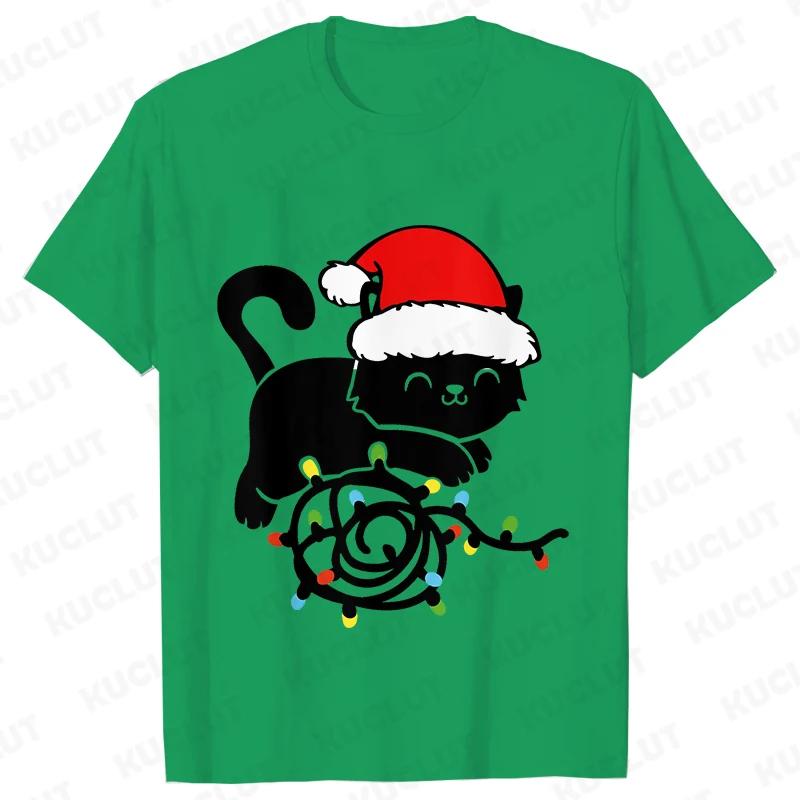 Fashion Trendy T Shirt Short Sleeve Tees for Unisex Funny Christmas Lights Cat T Shirts Female Korean Casual Streetwear Tshirt