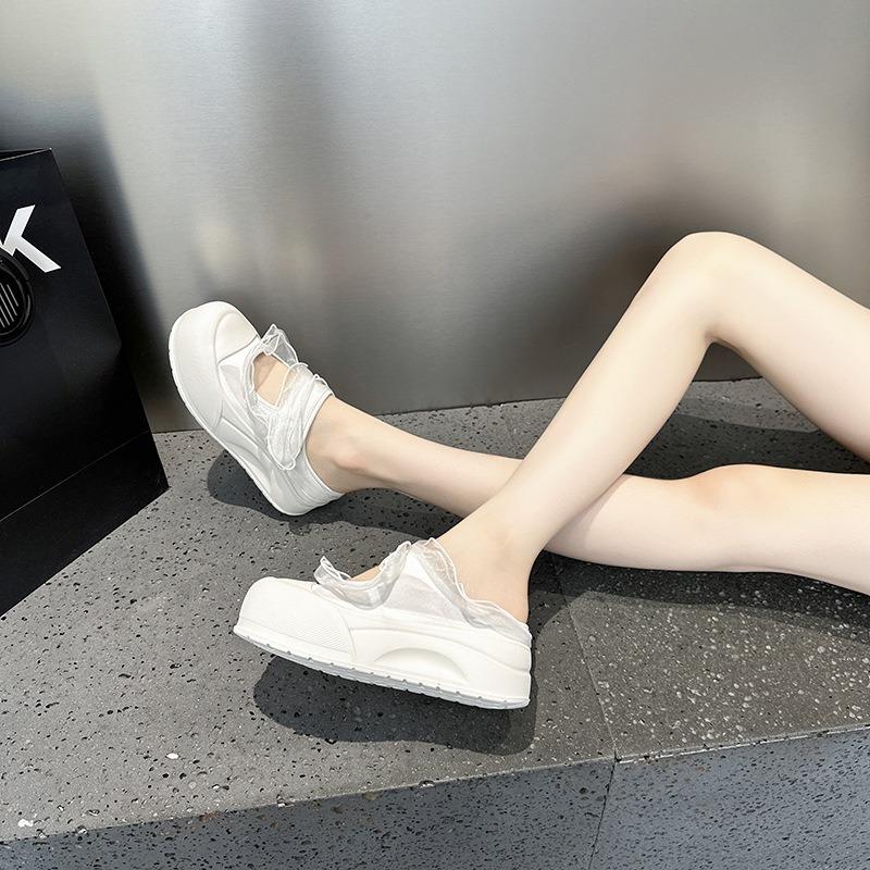 Summer lace bag head half slippers women's hollow thick bottom Velcro heightening casual cool slippers outer wear