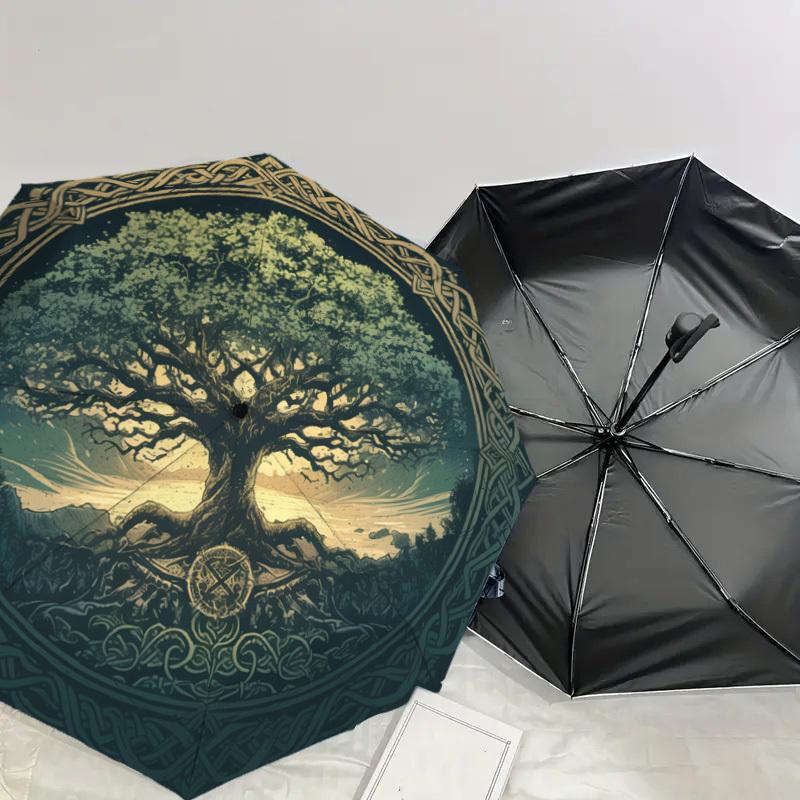 1pc Celtic Tree of Life Umbrella with Plastic Handle,Suitable for All Seasons Home Travel Outdoor UmbrellaDD917