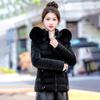 Short cotton-padded clothes, women's big fur collar, slim and thin, removable hat, warm and velvet, small cotton-padded jacket.