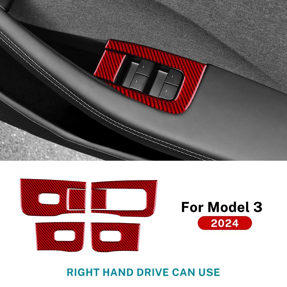 4pcs Real Soft Carbon Fiber Window Lifter Switch Sticker For Tesla Model 3 Highland 2025 2025 Trim Accessories