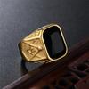 Punk Hip Hop Creative Square Blue Black Red Stone Ring for Men Women Biker Retro Stainless Steel Masonic Ring Jewelry Gift