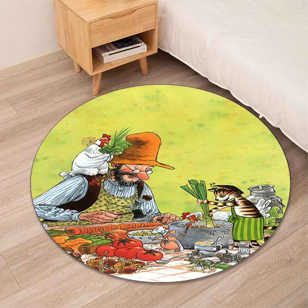 Pettson and Findus Printed Round Rug Carpet Chair Rug Area Rug Entryway Doormats,for Office Chair Living Room Bedroom Kitchen Room.