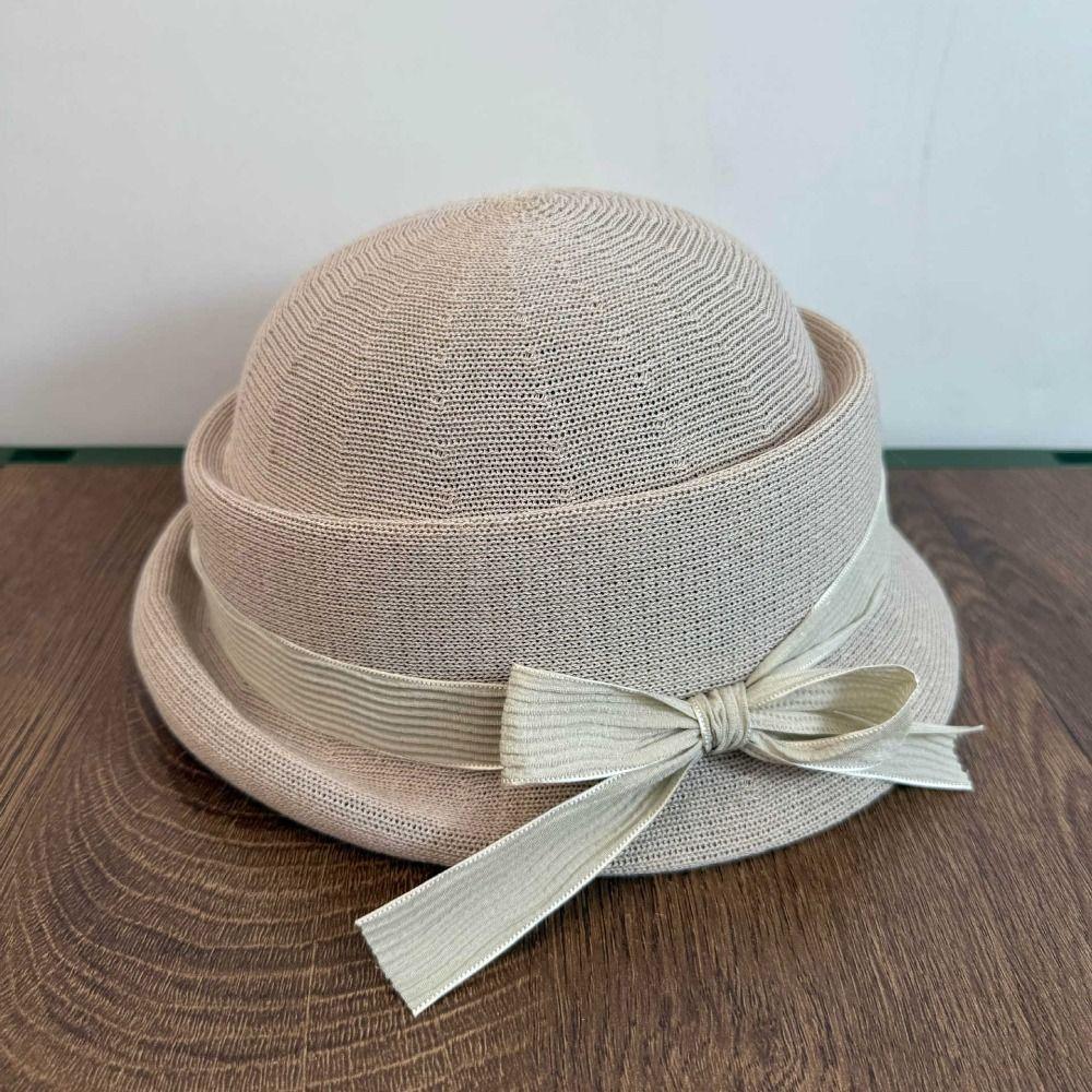 Bowknot Hepburn Style Formal Hat Knitted Fisherman Hat Fashion Bow Topper Hat Streetwear