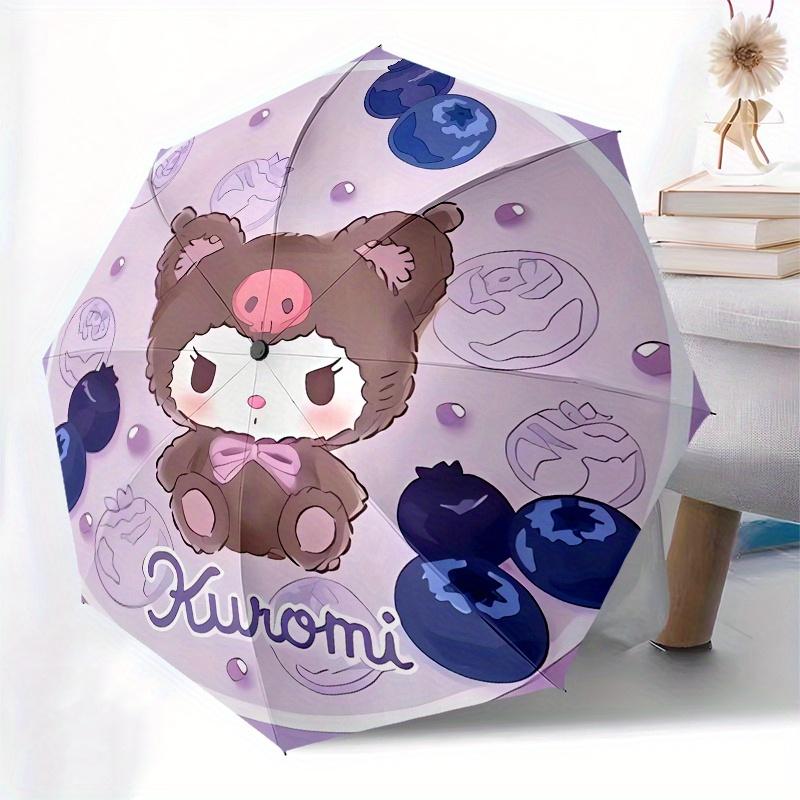 Kuromi,Blueberry Automatic Folding Umbrella-Simple 8-Rib Design, Bright Cartoon Pattern, Durable Iron Frame, Suitable For Travel, Outdoor, B