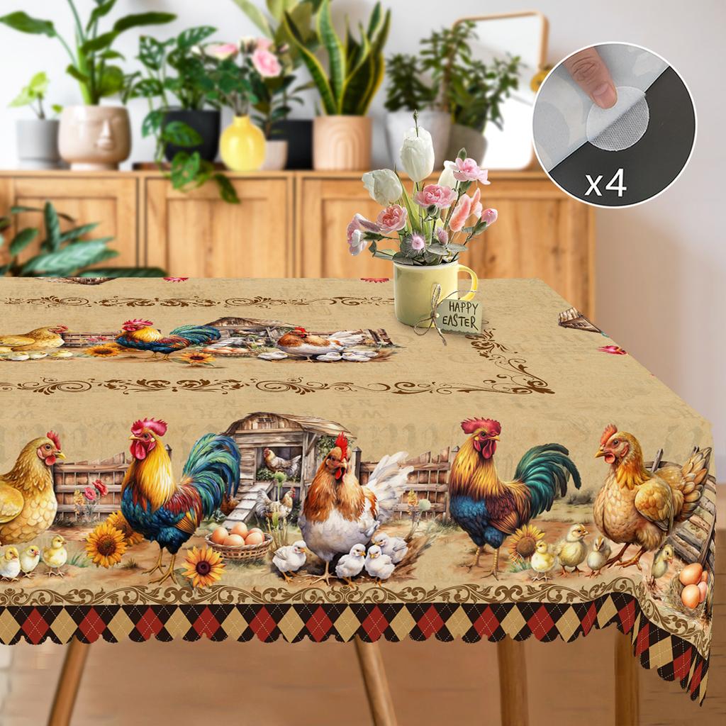 1 Stück Retro Hahn Thema Bedruckte Tischdecke, Landhausstil, Hahn, Küken, Sonnenblumenmuster Design, Für Picknick im Camping-Stil, Feiertag P