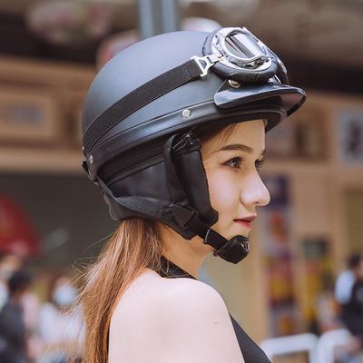 Electric Car Winter Retro Helmet Female Light Four Seasons Leather Helmet Motorcycle Battery Car Hard Hat Warm Half Helmet Male