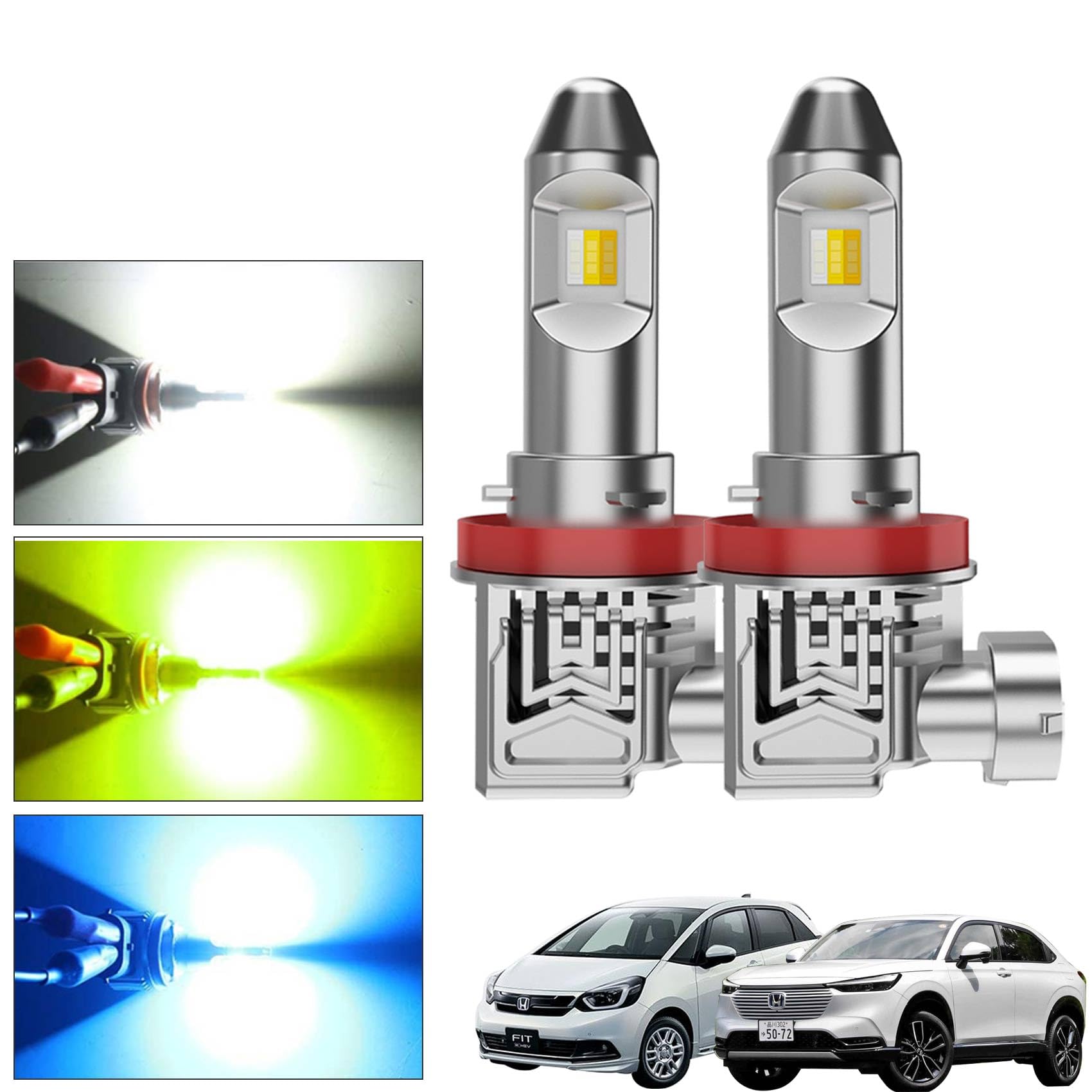 

KONPON Светодиодные переключаемые противотуманные фары для Honda Галогенный техосмотр Постоянный ток Охлаждающий вентилятор 2 штуки 3-цветный Explorer, Размер, H8/H9/H11/H16