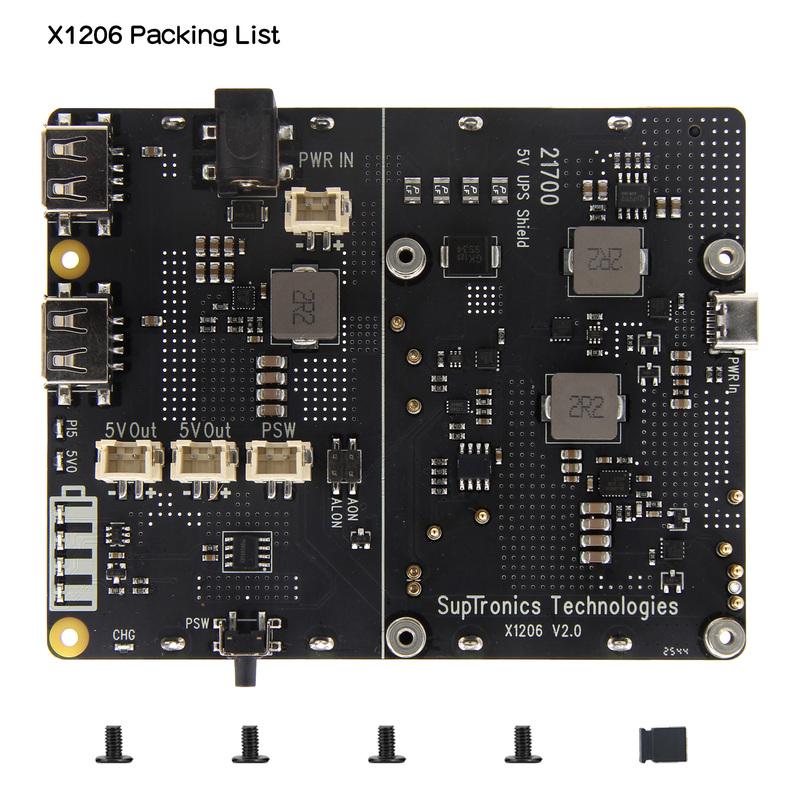 Geekworm X1206 V2.0 Power Management Board 21700 5V UPS HAT Compatible with 4 Cell 21700 Batteries for Raspberry Pi 5