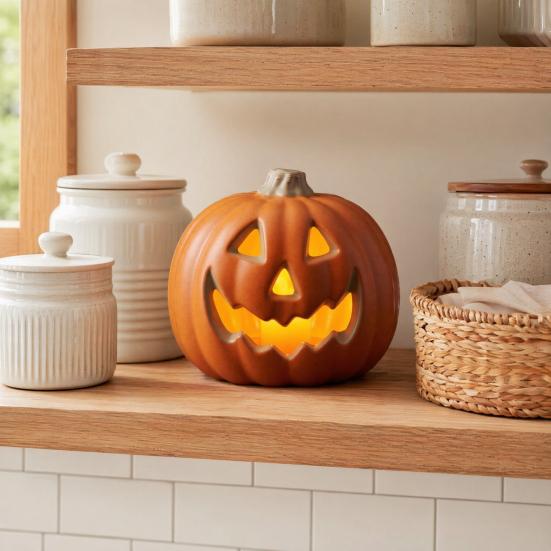 Halloween LED Kürbis Laterne Gruseliges Gesicht Leuchtende Plastik Kürbis Lampe Batteriebetrieben Tisch