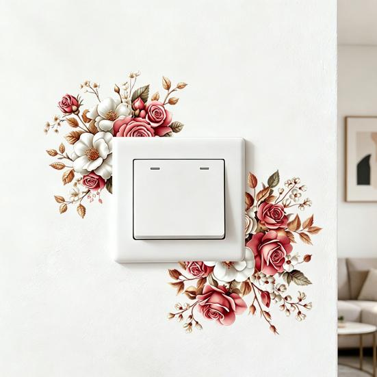 Removable Flower Switch Sticker Waterproof Peel And Stick Light Switch Decal for Living Room Bedroom Bathroom Kitchen Decor