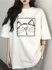 Cat Face Printed Pure Cotton Women's Short Sleeved T-shirt, Unisex Fashion, Casual and Comfortable Round Neck Shirt Top