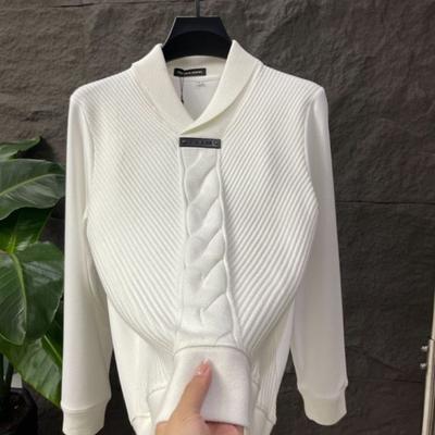 Korean Autumn/Winter New Sweatshirts Men's Lapel Solid Screw Thread Patchwork Fashion Luxury Long Sleeve Pullovers T-Shirts Tops