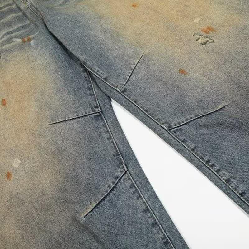 Retro Gewaschen Grau Weiter Bein Jeans Männer Frauen Lockerer Schnitt Streetwear Stil Kollektion