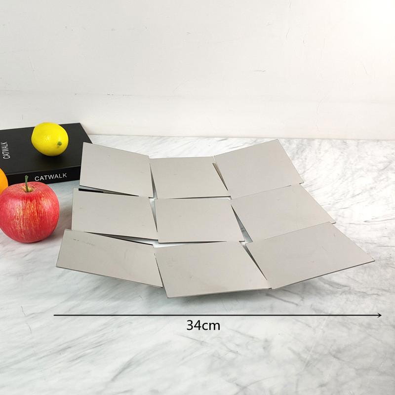 Folding Art Stainless Steel Storage Tray, Metal Irregular Square Fruit Tray, Scandinavian Style Dining Table Decoration