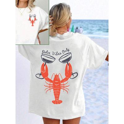 Crayfish Plus Size Women's Round Neck Short Sleeve T-shirt with Elastic Half Sleeves and Trendy Prints