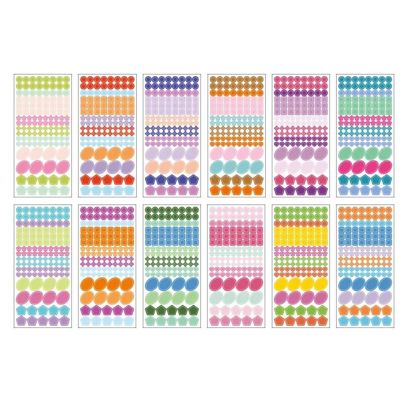 12 Sheet Set Colorful Dot Stickers Translucent Marker Labels for DIY Scrapbook Journal Decor Student Supplies Graffiti Stickers