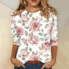 Women's Fashion Casual Three-quarter Sleeve Vintage Floral Print Round Neck Top