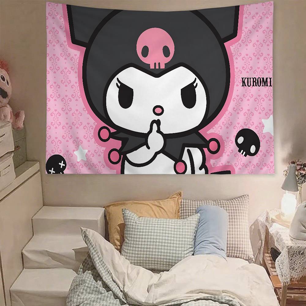 Cute KKuromi Tapestry Wall Hanging Tapestry Art Deco Blanket Curtain Hanging At Home Bedroom Living Room Decor