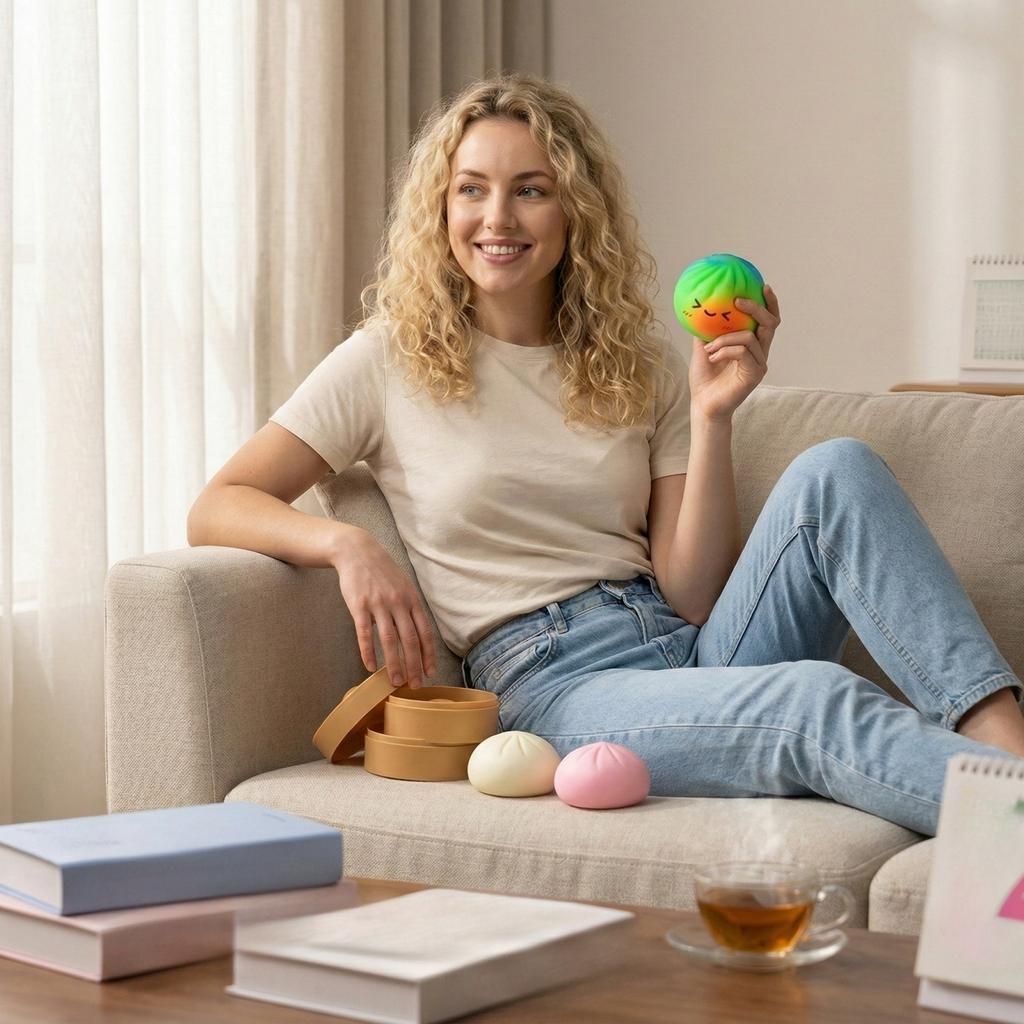 Dumpling Toy, Giant Glitter Dumpling, Colorful Dumplings Stress Balls Sensory Toy,Dough Ball Stress Relief Hand Toys With Food Steamer (Random Color)