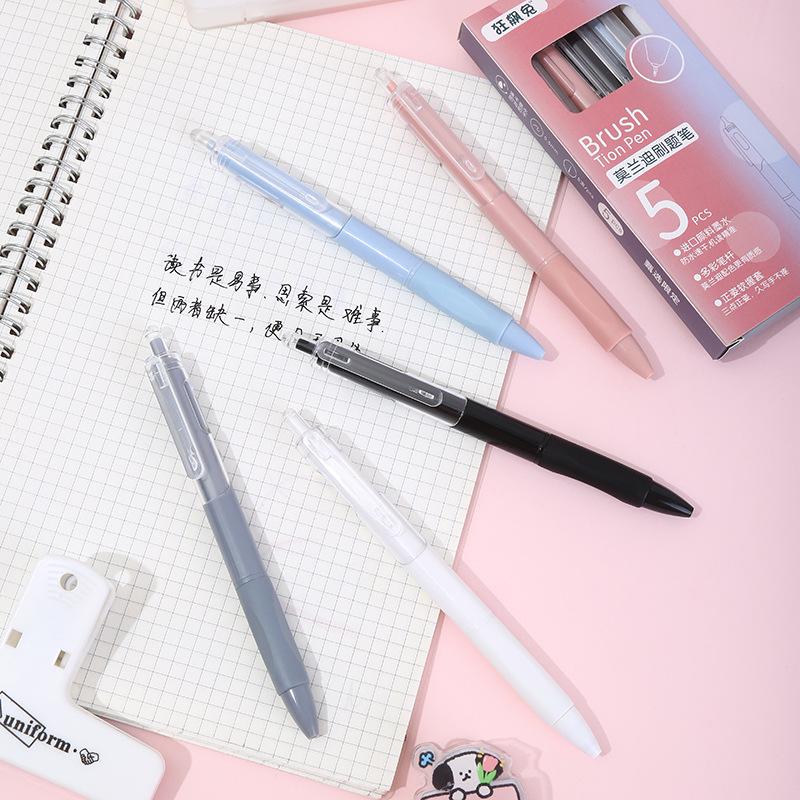 ST Head Morandi 5-Color Quick-Dry Pen Set - Ultra-Smooth, Leak-Proof Ink for Students