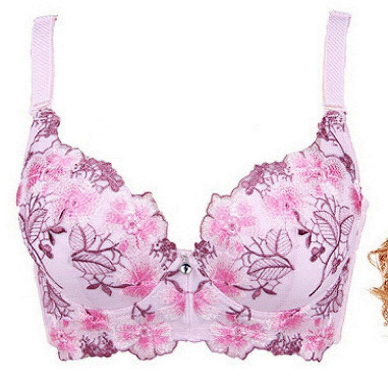 FallSweet Embroidery Bra for Women Sexy Push Up Brassiere C D Cup Underwear