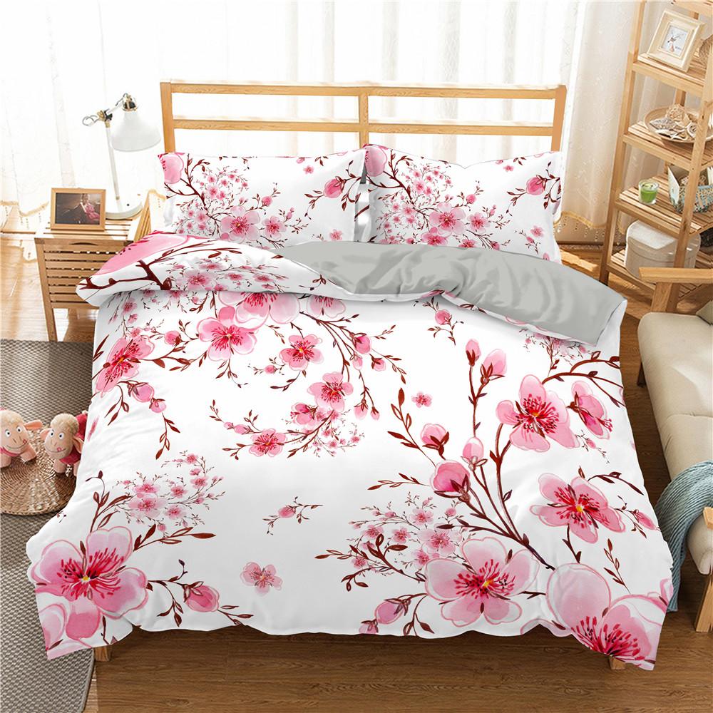 Red Rose Duvet Cover Set Red Flower Gray Background 3D Comforter Cover Valentine's Day Gift King Queen Size For Girls Women Kids