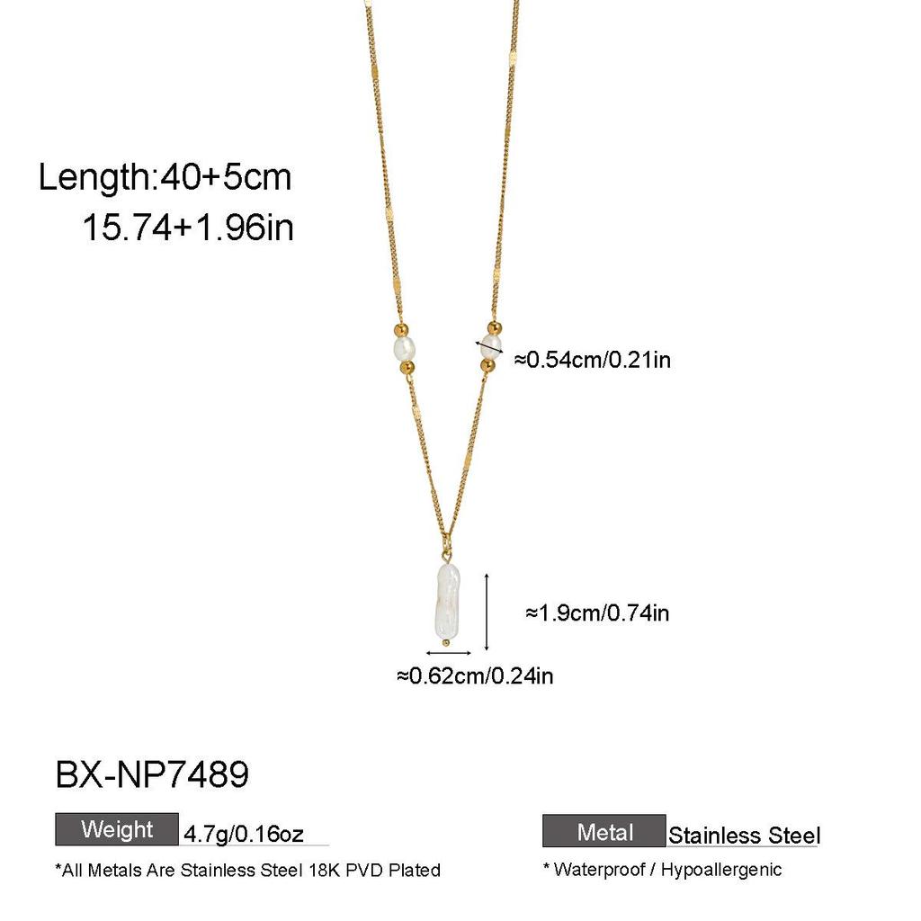French Baroque Pearl Pendant Necklace - Minimalist Titanium Steel Chain, Colorfast Light Luxury Fashion Accessories for Women.