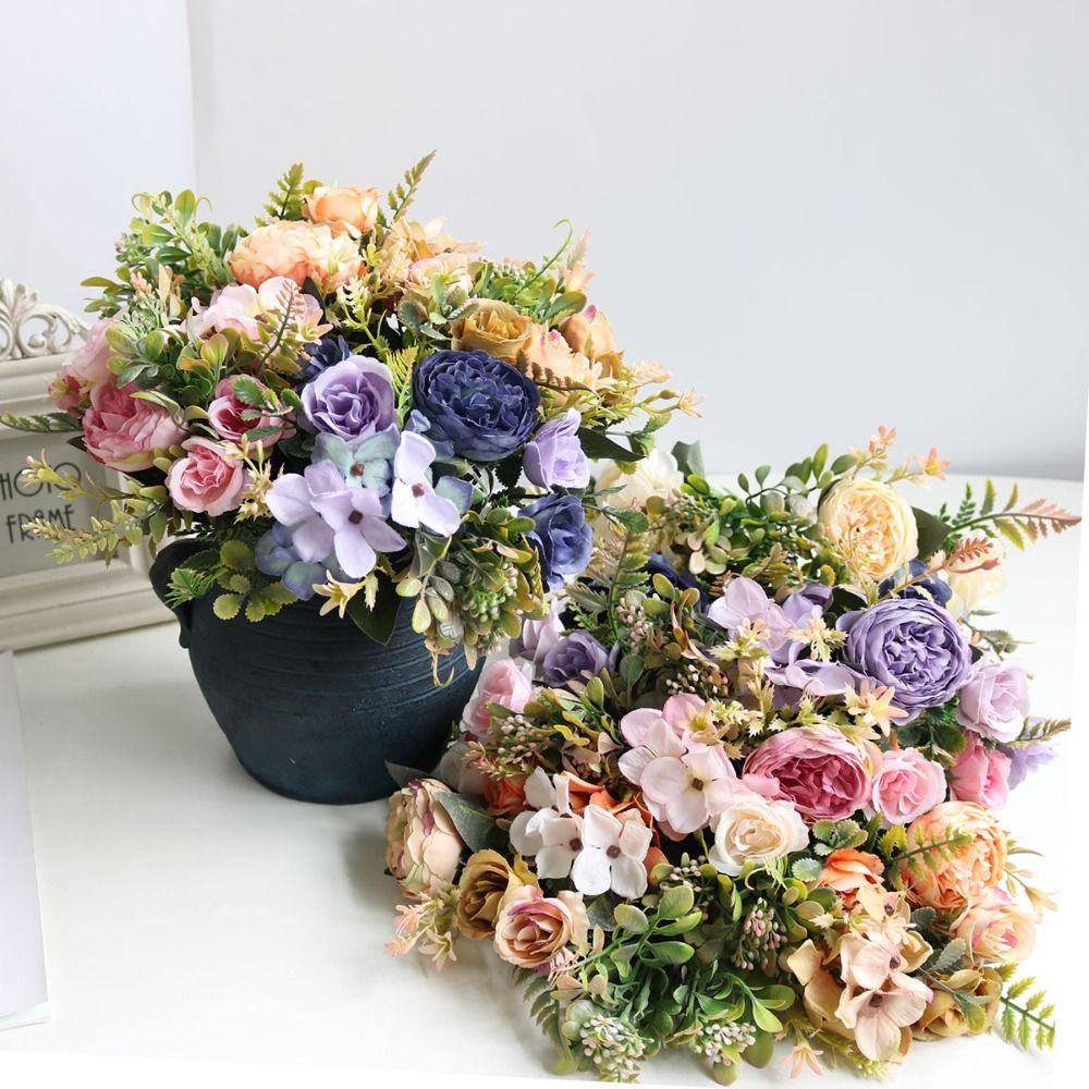 Silk Material Artificial Flowers Floral Design Autumn Collection Peonies Rose Bouquet Style Fake Peony Wedding Arrangements