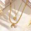 Gold-Plated Double Layer Moon & Star Pendant Necklace for Women, Personalized and Colorfast Titanium Steel, Hip Hop Style.