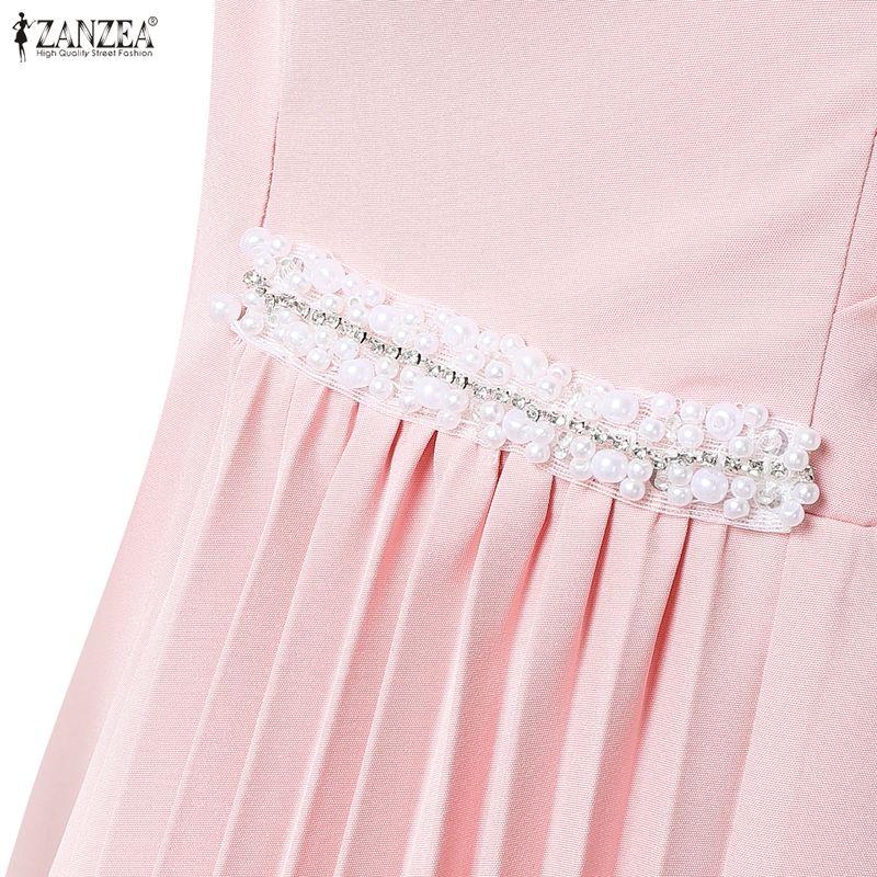 ZANZEA Women Elegant Casual V-Neck Solid Color Sleeveless Dress