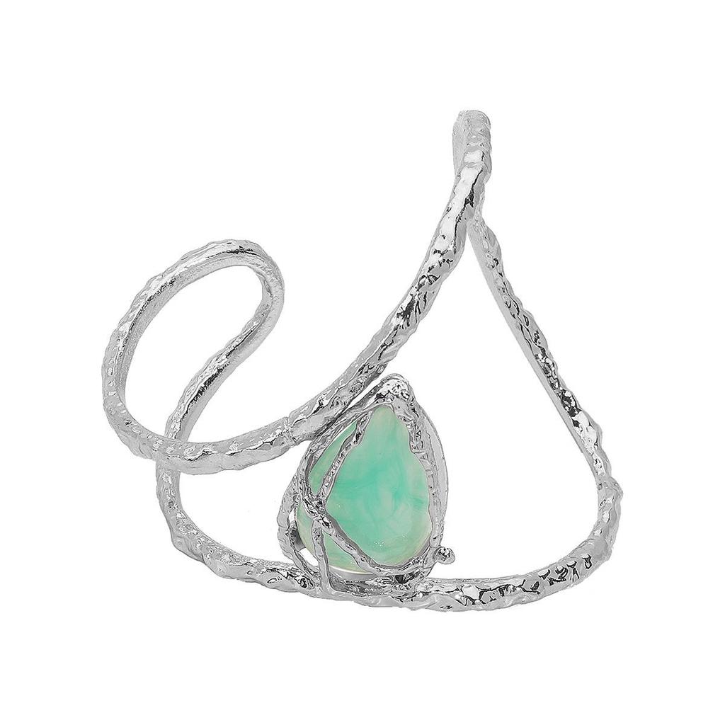 Trendy Lava Texture Pattern Cuff Bracelet Irregular Opening Gold Color Blue Stone Bangles for Women Jewelry Fashion Gift