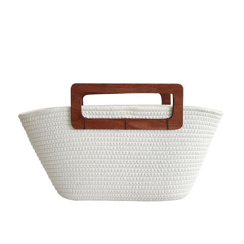 

Rattan Handle Retro Moon Straw Bag Large Capacity Cotton Rope Woven Bag large