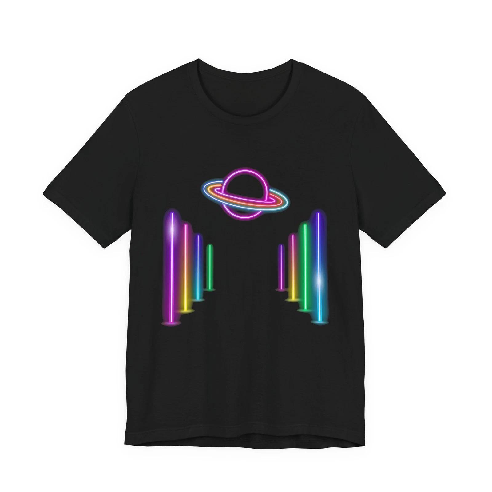 Neon Planet with Light Pillars T-Shirt | Retro Space Tee 3XL