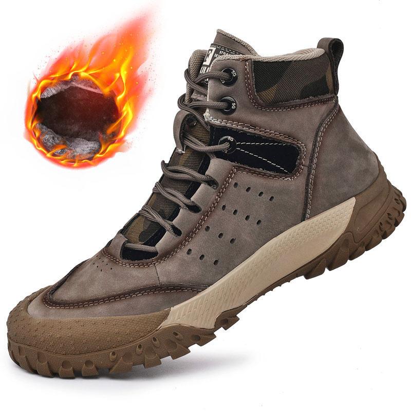 

Осень и зима новая альпинистская обувь больших размеров мужская обувь первый слой коровьей кожи ботинки Мартина высокий верх хлопковые ботинки теплые уличные 46