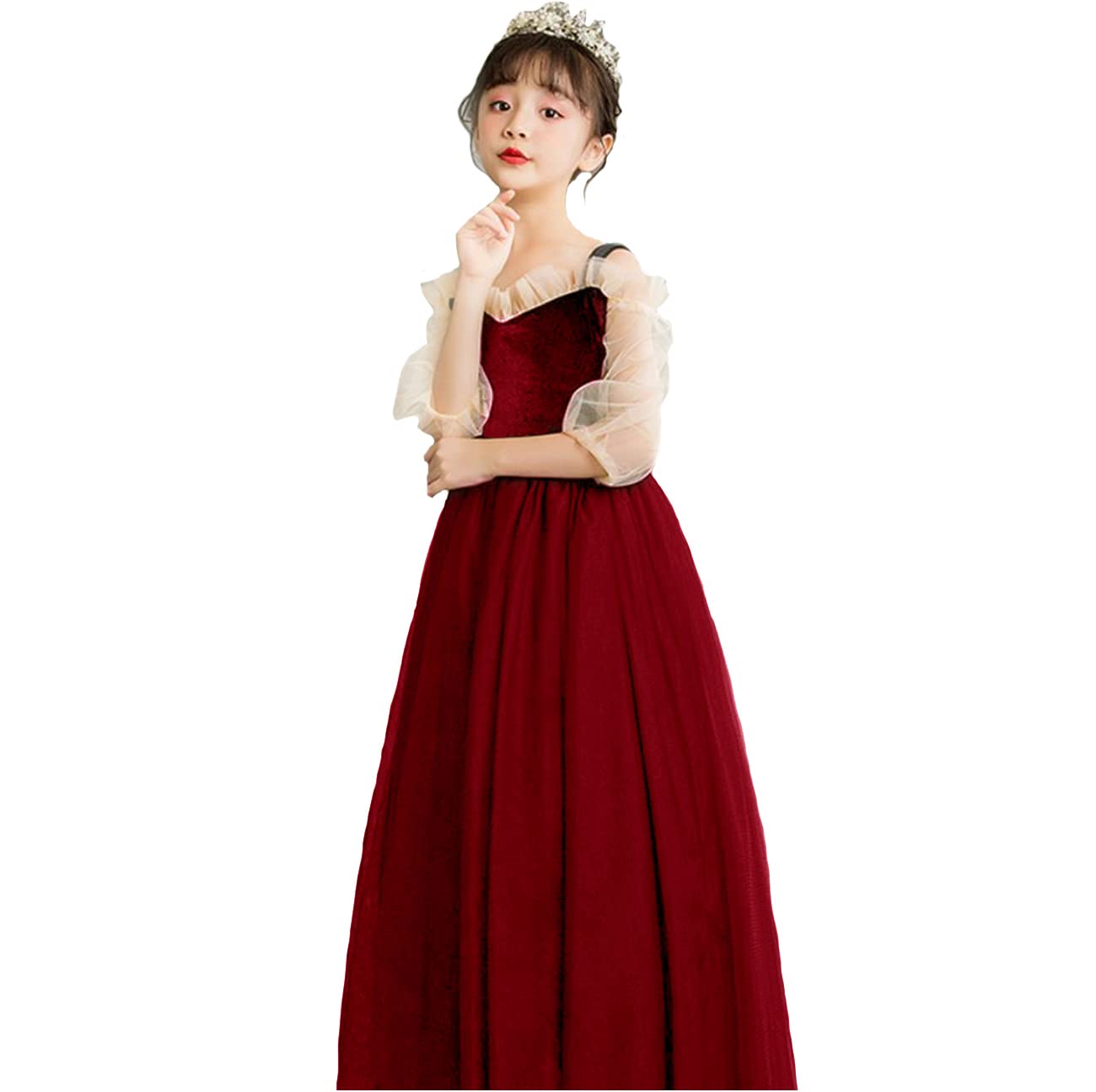 

Длинное формальное платье для фортепиано для девочек-подростков [VIISEN], Концертное, Платье, Детское, Детское платье, Платье, Цельное платье, С открытыми плечами, Платье,