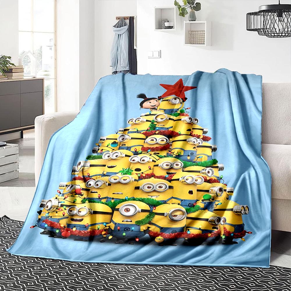 1Pc Christmas Minions Celebration Blanket Soft Throw Blanket For Home Bedroom Bed Sofa Travel Office Solid Christmas Blanket