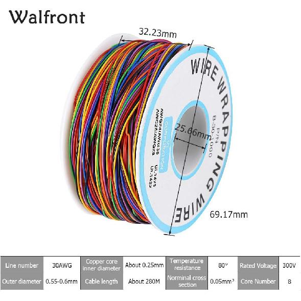 8-Color Copper Wire Wire-Wrapping P/N B‑30‑1000 250M 30AWG Wire Colored Insulation Test Wrapping Cable Single Core Wire Circuit Board OK Wire PCB