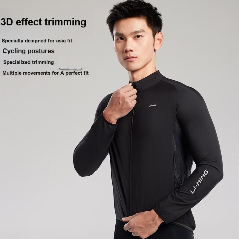 Li Ning Outdoor Windproof Quick-Dry Sun Protection Long Sleeve Cycling Jersey Unisex Tops Black LCUY077-1