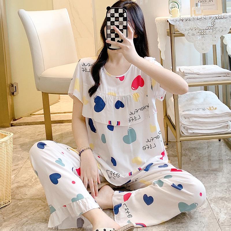 Short-sleeved Trousers Cotton and Silk Pajamas Women's Summer Thin Suit Japanese Sweet Anti-bumps Can Be Worn Outside Cotton Silk Loungewear