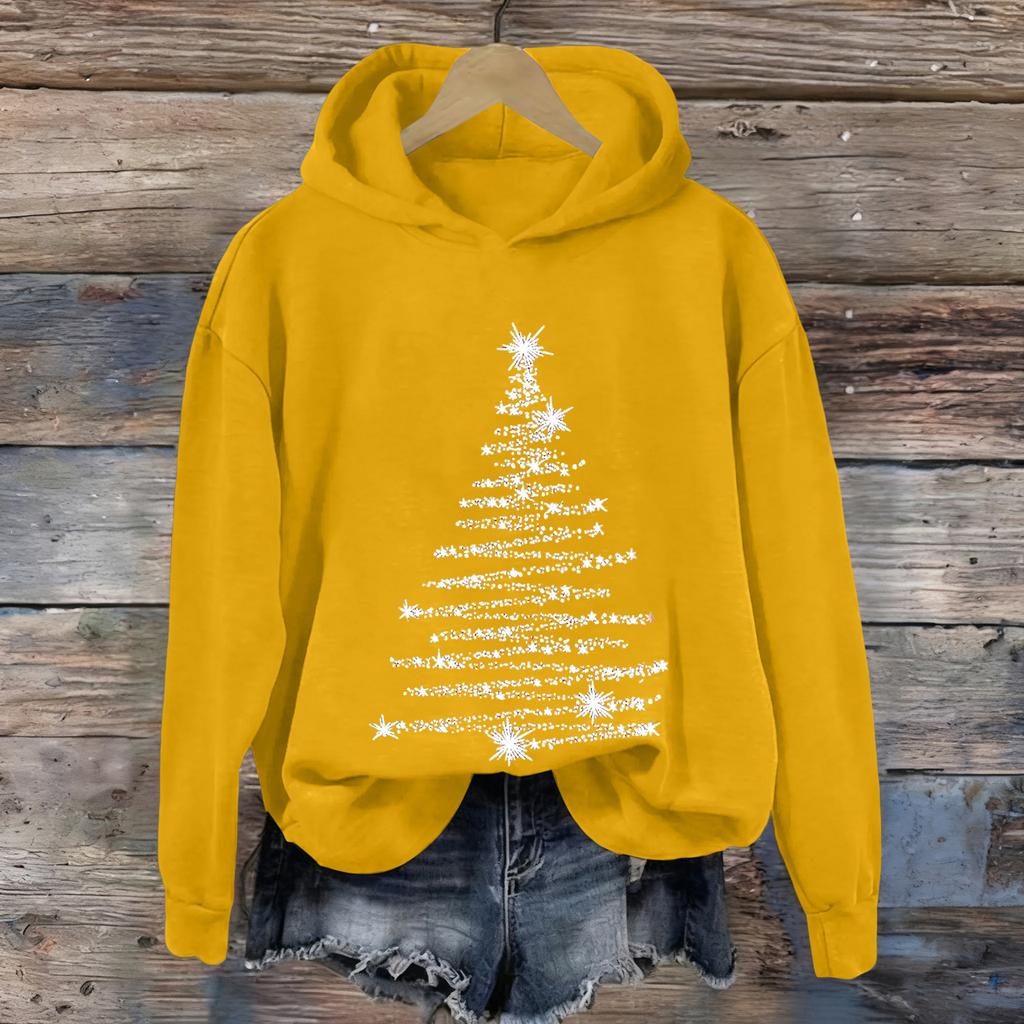 Ladies' Christmas Printed Casual Long Sleeved Round Neck Sports Hoodie Top