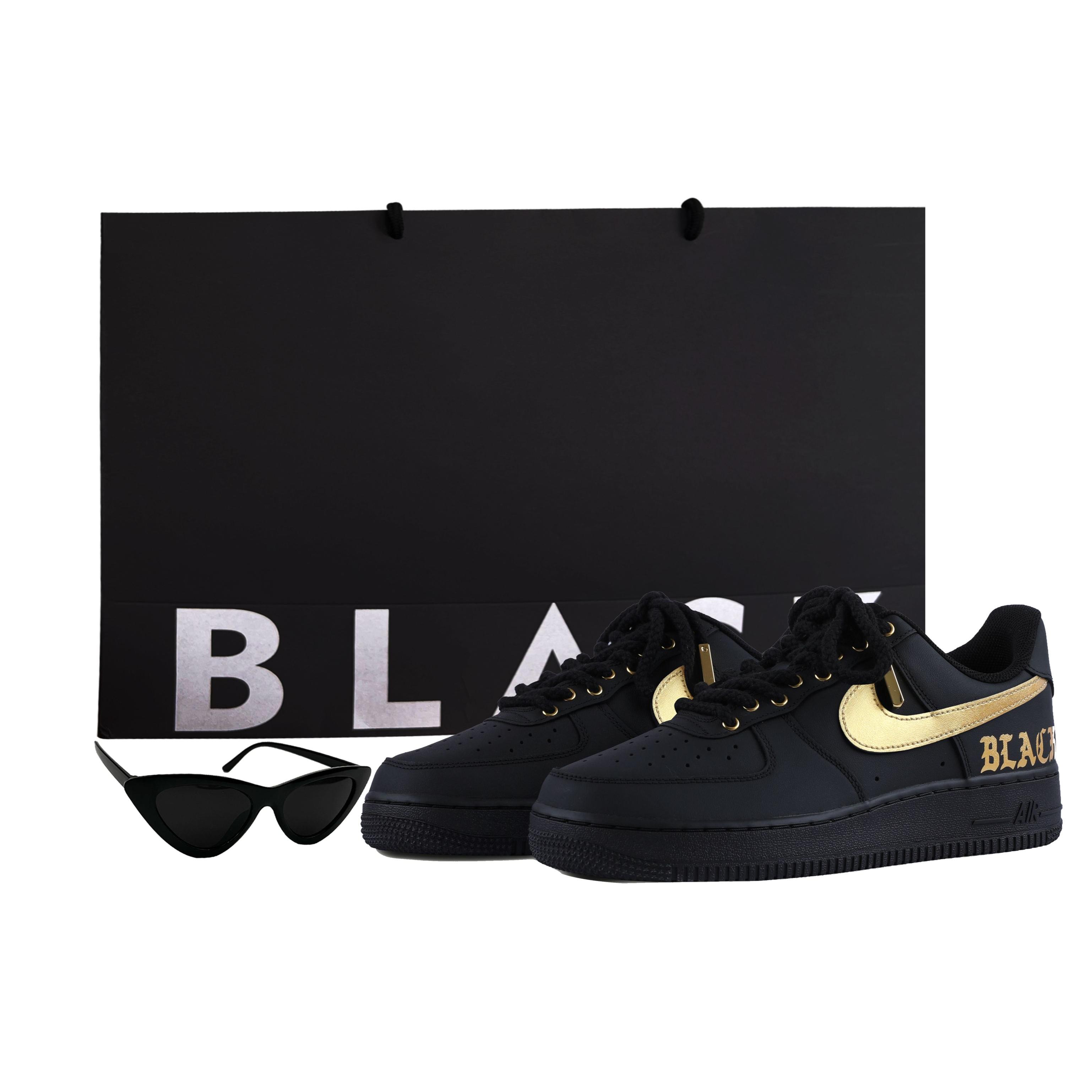 

Nike Air Force 1 Coverage Slip Resistant Low top Skateboard Shoes Unisex Black Gold CW2288-001(Team55-SWOOSH) 36.5