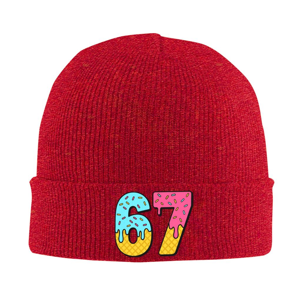 67 Meme Sechs Sieben Eiscreme Drip Mützen Beanie Mützen Frühling Grafik Strickmütze Vintage Damen Herren Unisex Hippie Warme Mütze